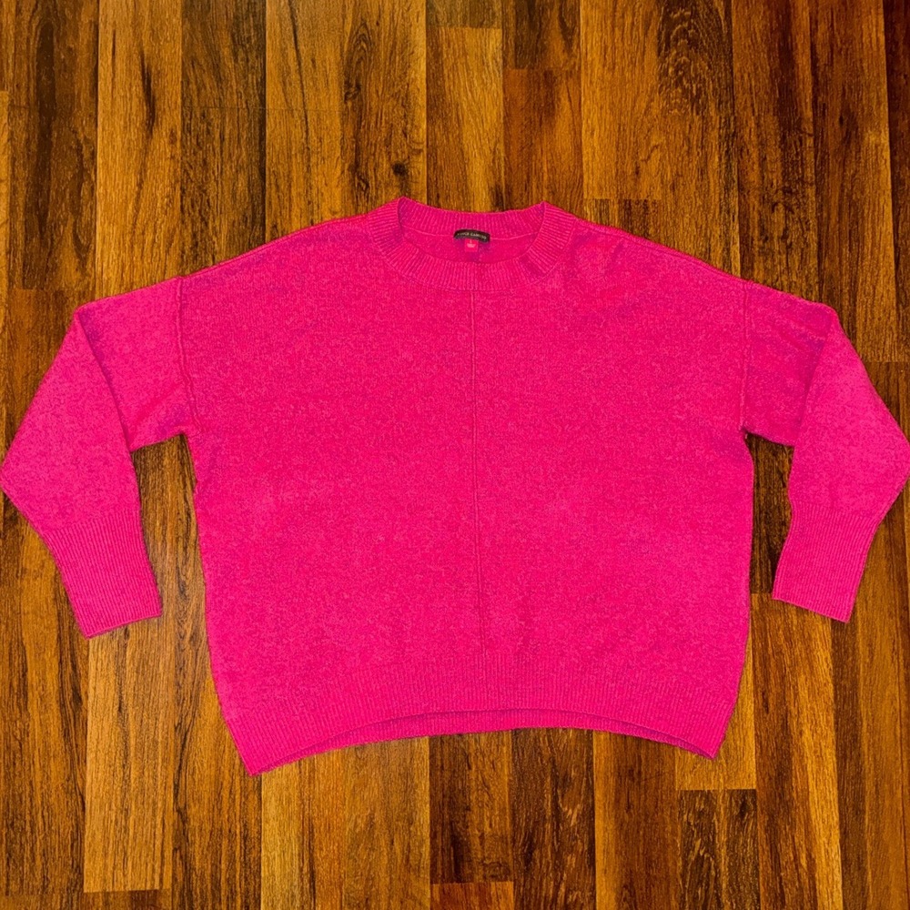 Vince Camuto Hot Pink Crewneck Sweater Drop Shoulder Ribbed Knit Pullover L